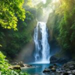 Air terjun tersembunyi di tengah hutan tropis.